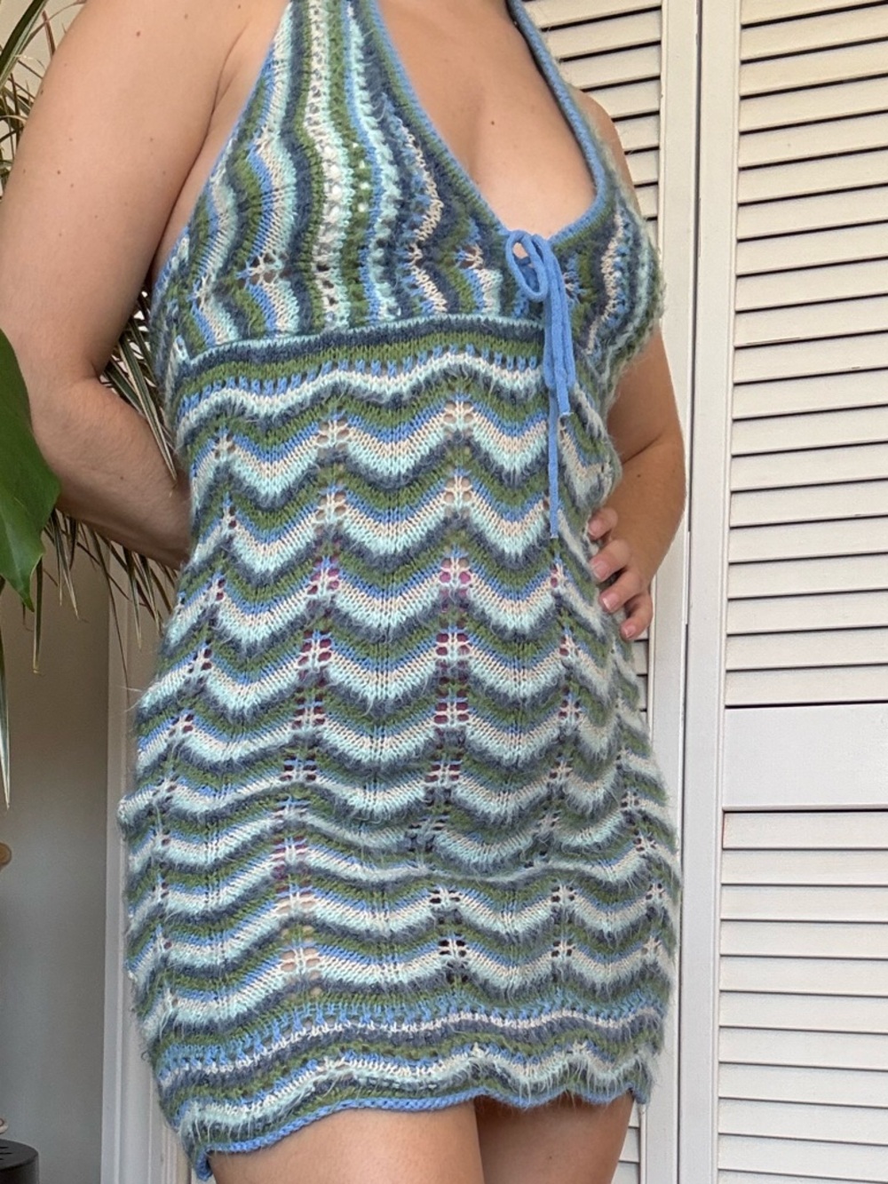 Knit Chevron Mini Dress in Blue & Green